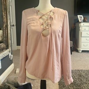 Misguided lattice blouse- Rose colored lace up long sleeve sexy number
